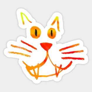 Toothy Cat Face in Fiery Colors Sticker